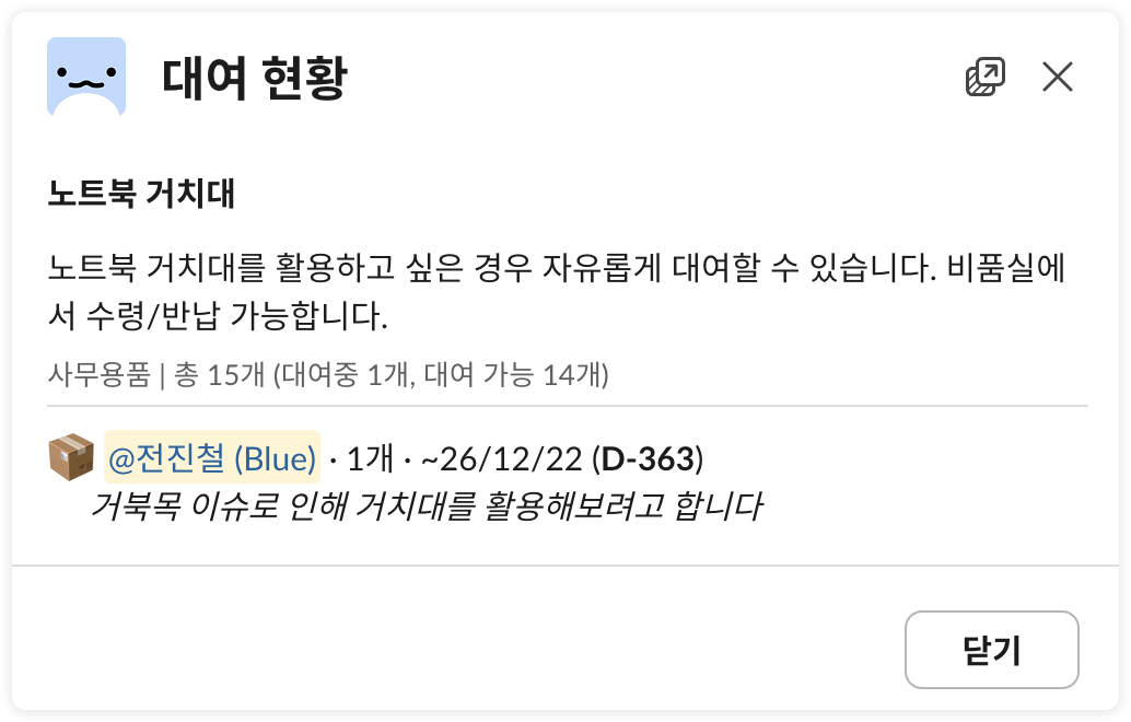 품목별 대여 현황 모달